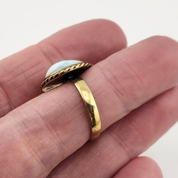 Larimar Size 6 Ring Ocean Sky Blue Cabochon Vintage Sterling Silver Rope Edging - Picture 4 of 12